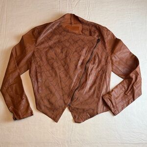 Blank NYC Brown Tan Snake Print Faux Leather Moto Jacket Size XSP